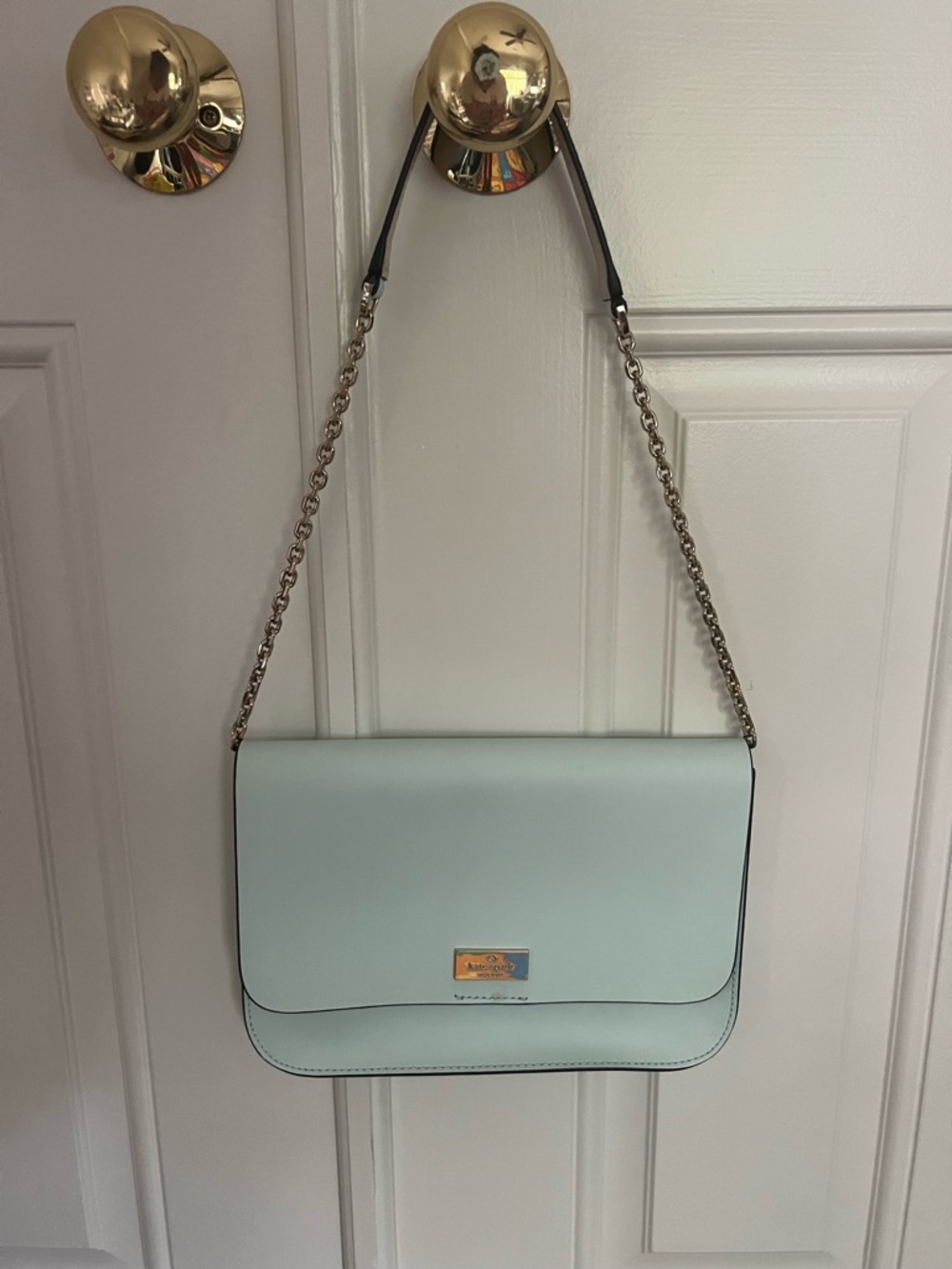 kate spade light blue flap shoulder bag with chain strap